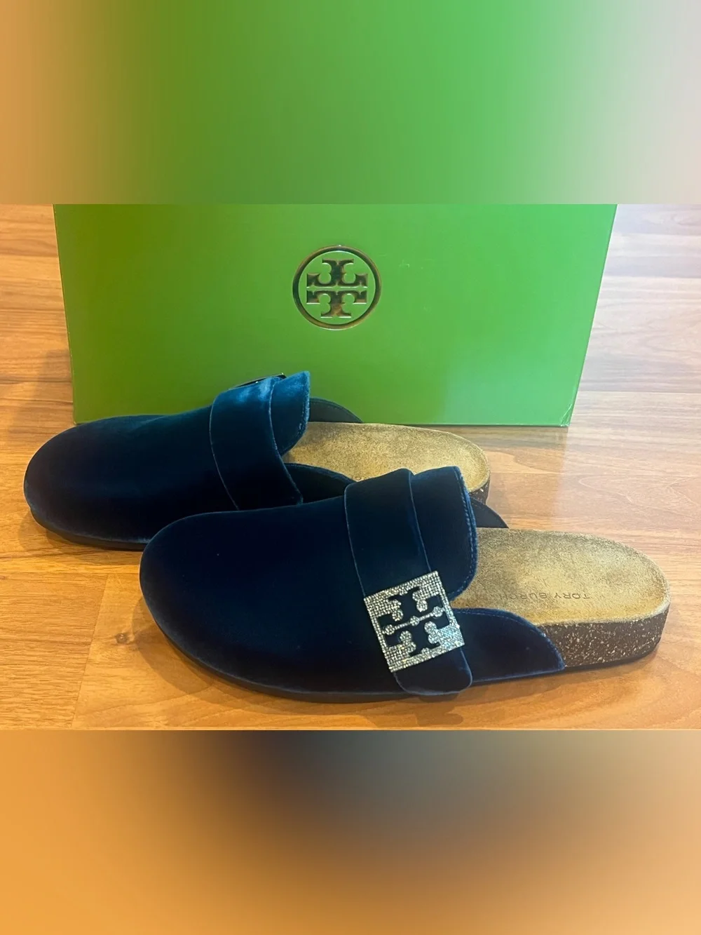 Tory Burch Mellow Pave Velvet Mule in Ocean/Silver - size 6M - NIB